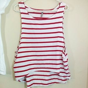 high low red and white striped shirt